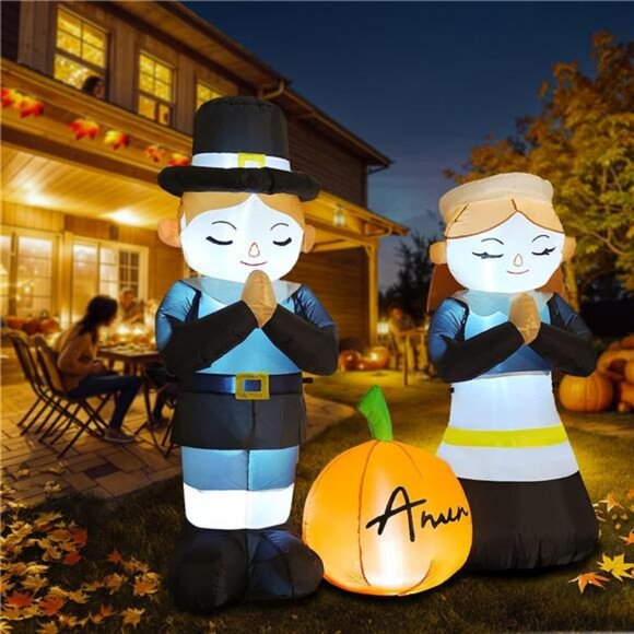 5FT Thanksgiving Pilgrim Inflatables Outdoor Decorations, Thankful - Picture 6 of 7